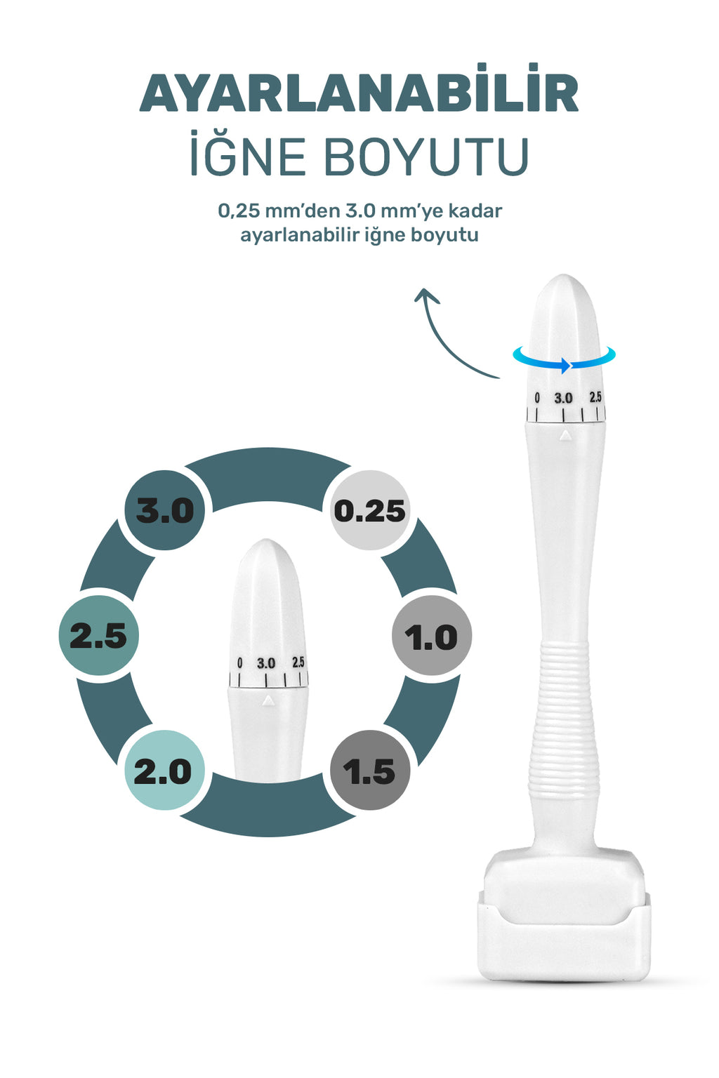 2'li Bakım Seti - 140 Titanyum İğneli , Ayarlanabilir 10 İğne Ölçülü DermaStamp  (0.25mm-3.00mm) Dezenfektan Hediyeli