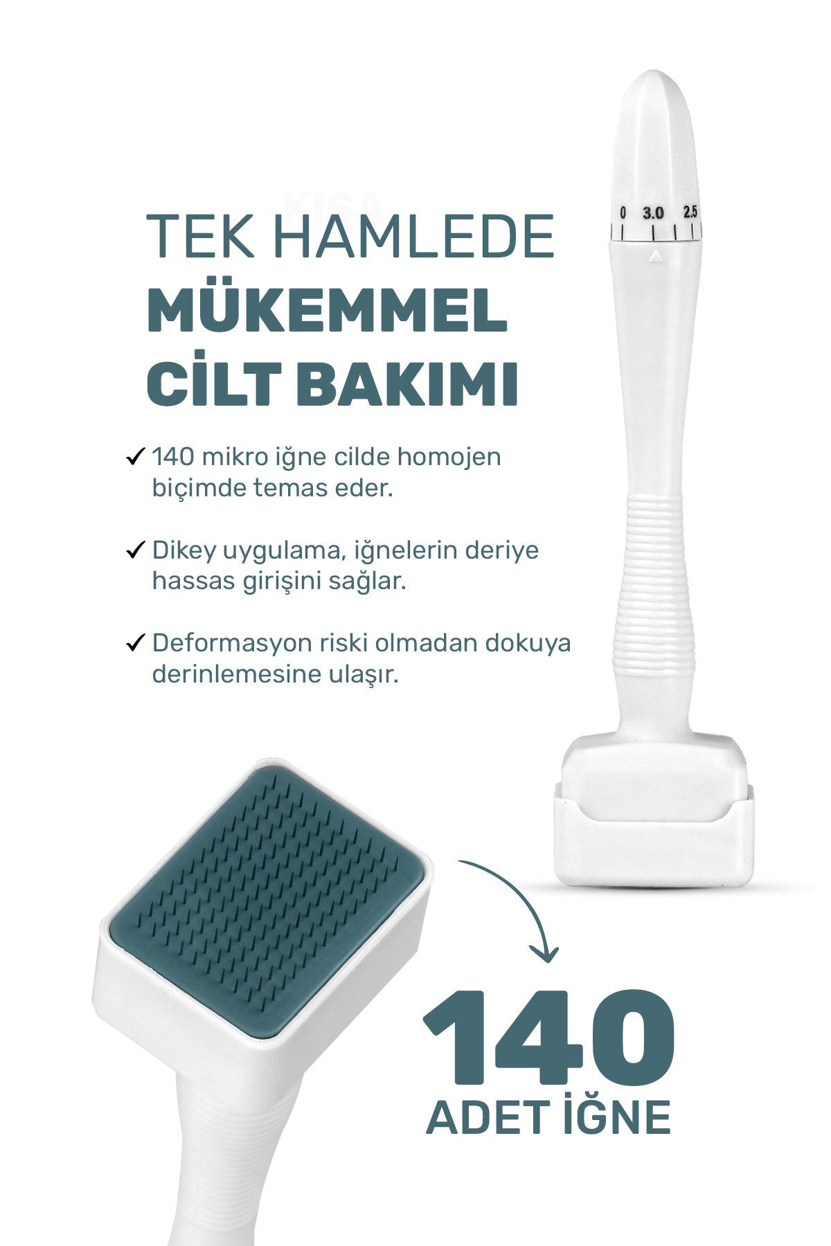 2'li Bakım Seti - 140 Titanyum İğneli , Ayarlanabilir 10 İğne Ölçülü DermaStamp  (0.25mm-3.00mm) Dezenfektan Hediyeli