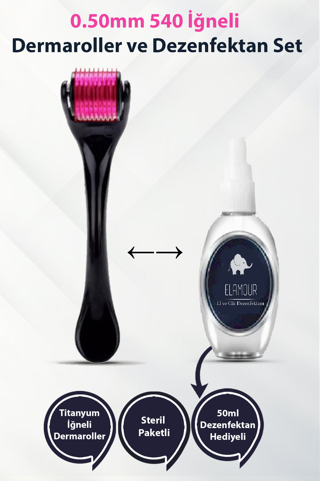 540 Titanyum İğneli Derma Roller - Dezenfektan Hediyeli