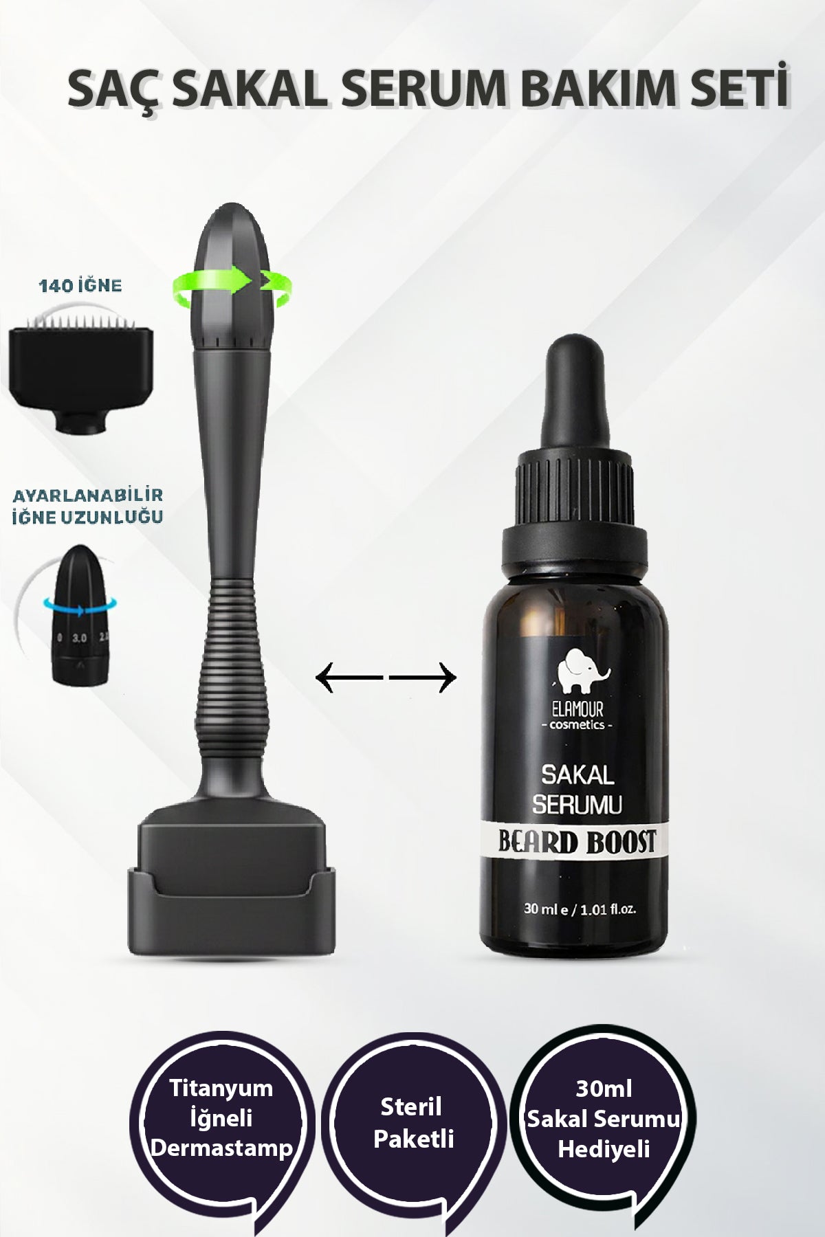 Beard Boost Bakım Seti Titanyum Ayarlanabilir Dermostamp