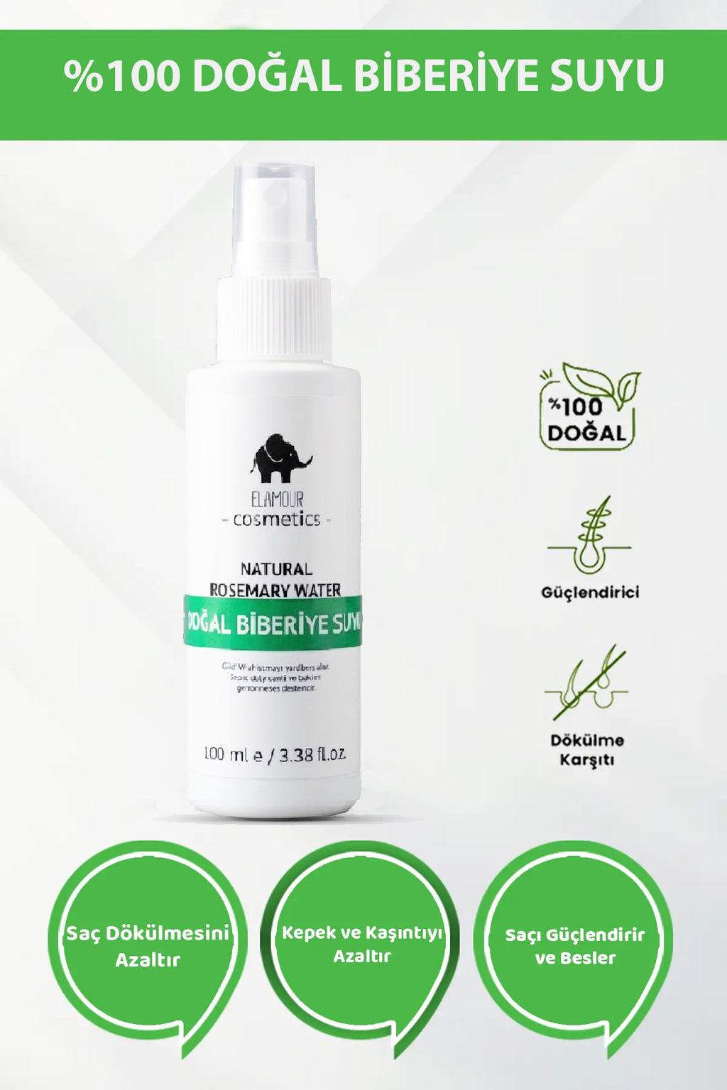 Biberiye Suyu Dökülme Karşıtı ve Saç Uzamasını Destekleyici Saç Toniği %100 Doğal ve Saf 100 ml