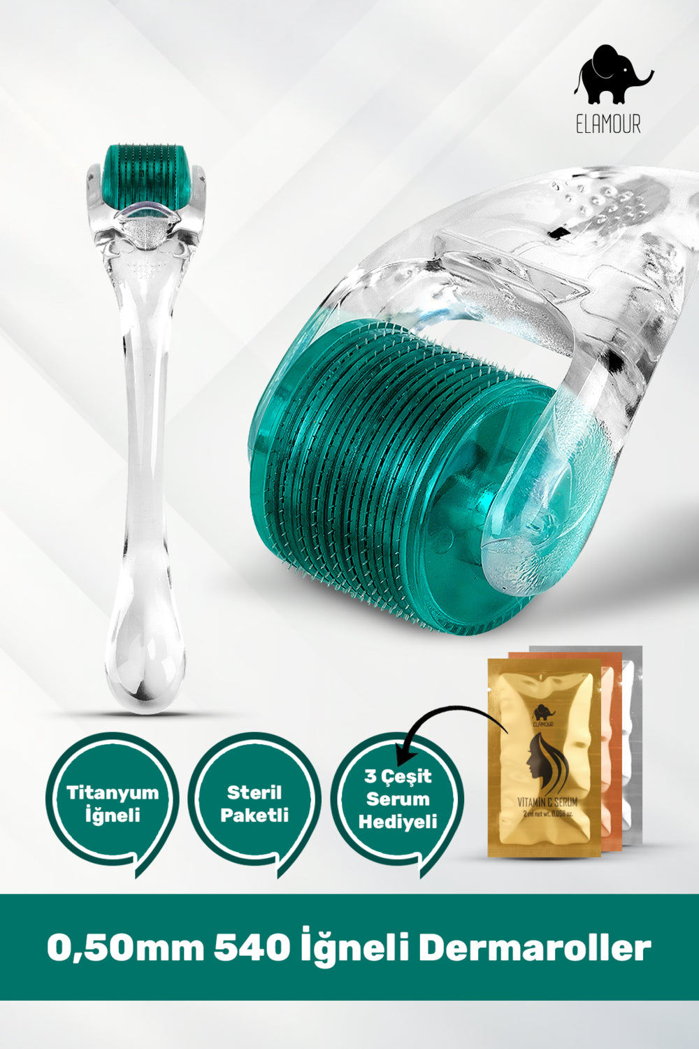- Orijinal Titanyum İğneli - 0,50mm 540 İğneli Saç Ve Cilt Bakım Dermaroller - Serum Seti Hediyeli